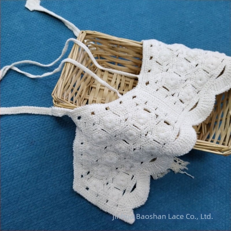 Guler de dantelă pentru femei, broderie hidro-solubilă pe fir de bumbac