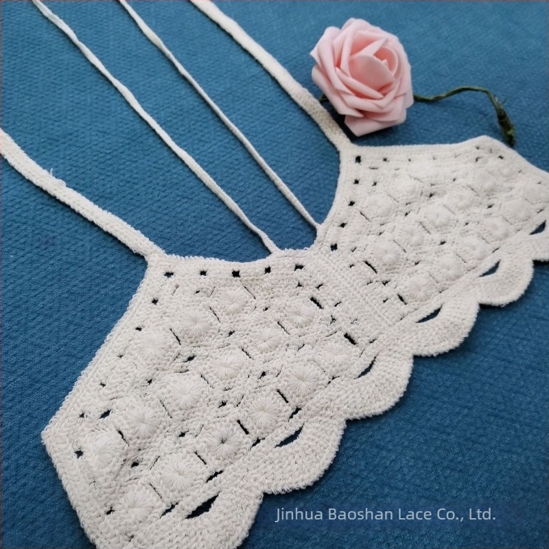 Guler de dantelă pentru femei, broderie hidro-solubilă pe fir de bumbac