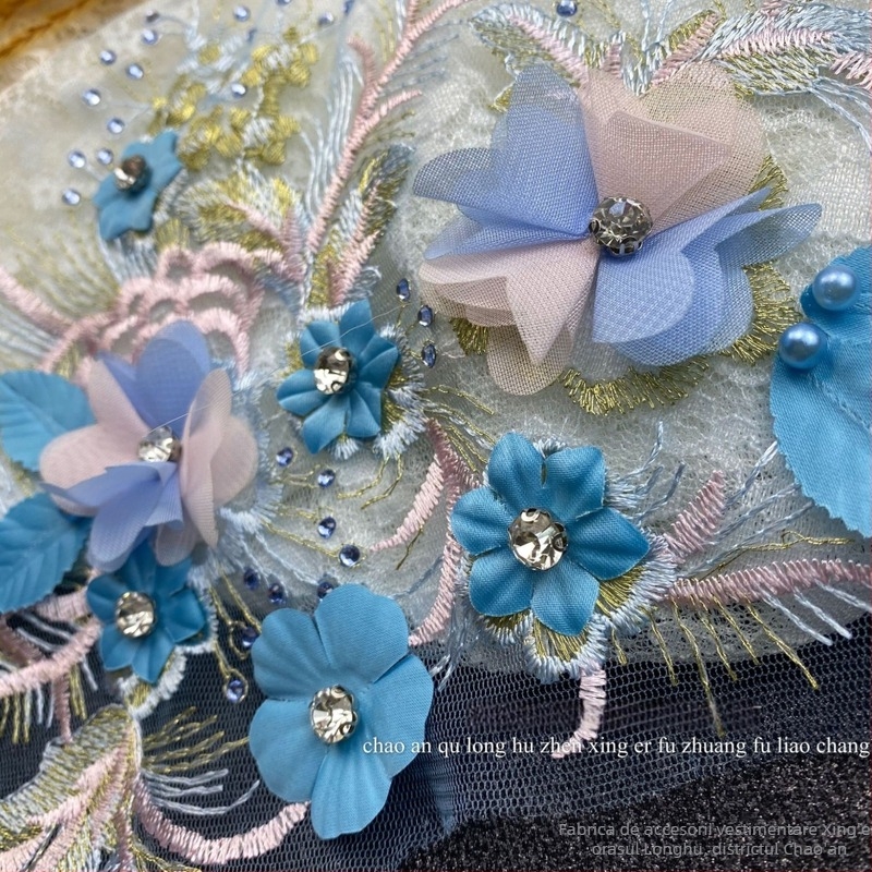 Aplicație de floare 3D brodată pentru guler DIY, accesorii vestimentare | filament poliester | Apricot Accessories