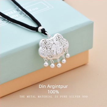 Colier din argint Sterling Jing yana – stil retro, pandantiv cu clopot norocos, procesare Seiko, șnur țesut