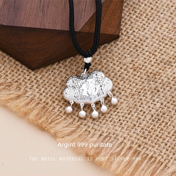 Colier din argint Sterling Jing yana – stil retro, pandantiv cu clopot norocos, procesare Seiko, șnur țesut