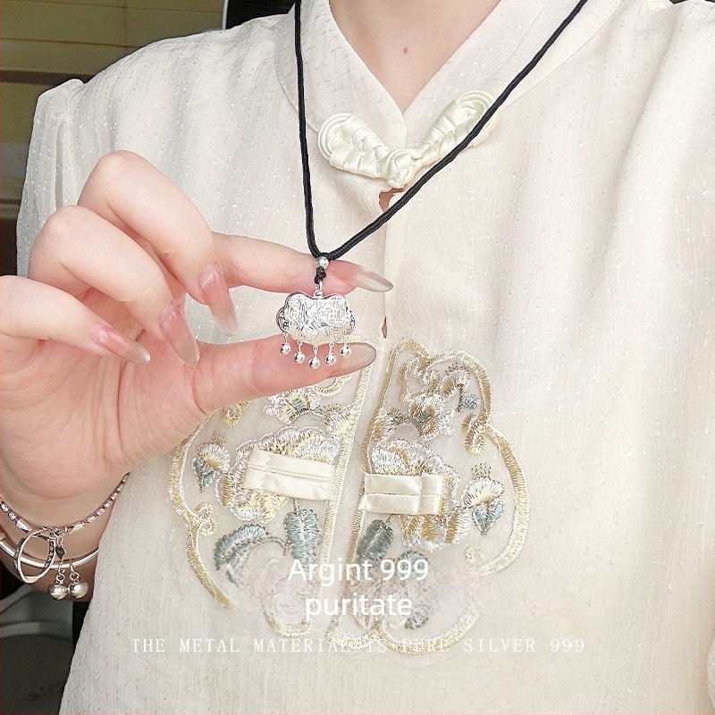 Colier din argint Sterling Jing yana – stil retro, pandantiv cu clopot norocos, procesare Seiko, șnur țesut