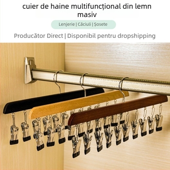 Umeraș din lemn cu 10 cleme, RL0043, pliabil, marcă Ruilin