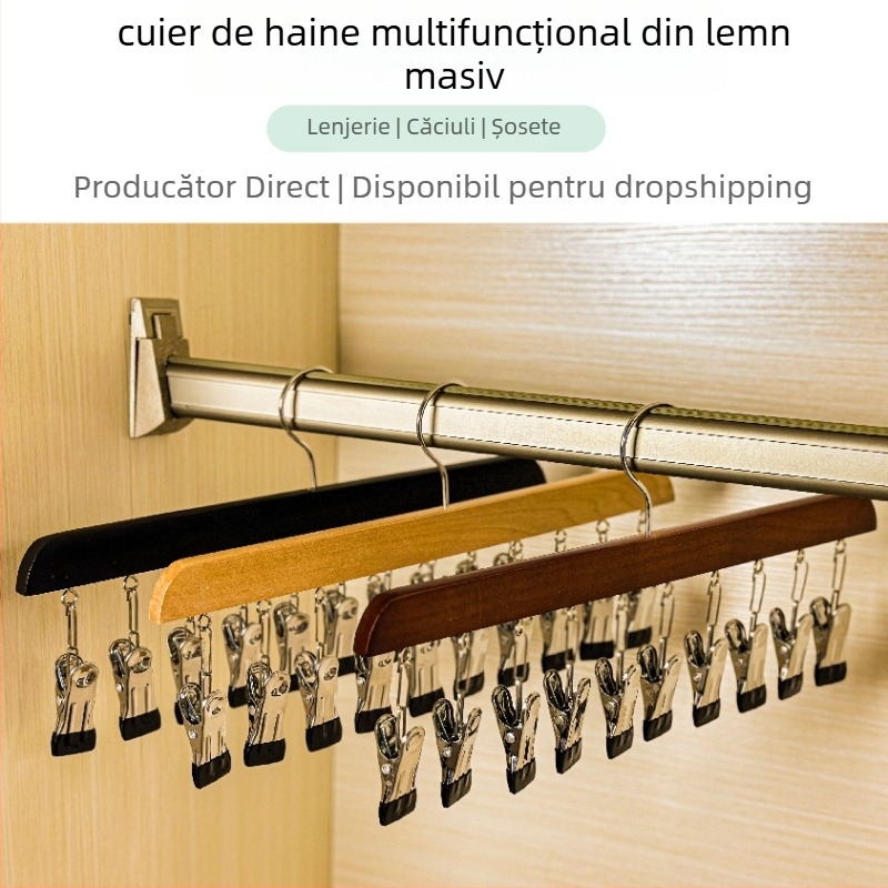Umeraș din lemn cu 10 cleme, RL0043, pliabil, marcă Ruilin