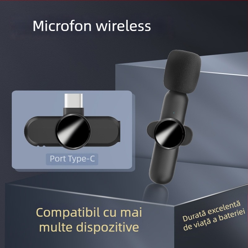 Microfon lavalier wireless, autonomie extrem de lungă pentru streaming live pe telefon, interviuri, reducerea zgomotului
