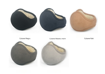 Protecții pentru urechi din suede pliabile, căptușite cu lână de miel pluș, purtare pe spate, model monocrom