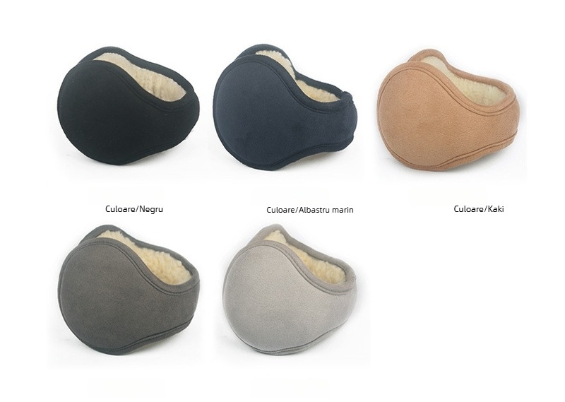 Protecții pentru urechi din suede pliabile, căptușite cu lână de miel pluș, purtare pe spate, model monocrom