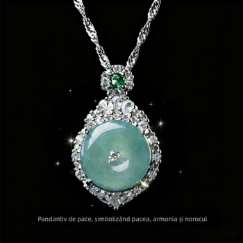 Colier cu jad – formă geometrică, încrustare jad, brand Zhuoyuxuan, stil Natural