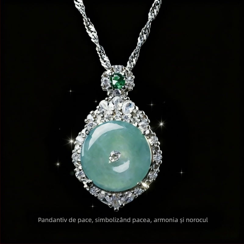 Colier cu jad – formă geometrică, încrustare jad, brand Zhuoyuxuan, stil Natural