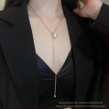 Colier cu pandantiv Y cu o singură perlă artificială, aliaj de cupru, IN STYLE, cod N019, electroplacare, greutate 15