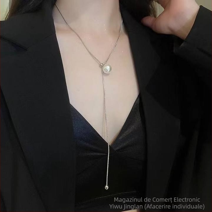 Colier cu pandantiv Y cu o singură perlă artificială, aliaj de cupru, IN STYLE, cod N019, electroplacare, greutate 15