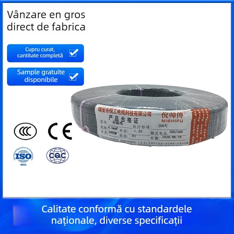 Cablu de înaltă temperatură din cauciuc siliconic, împletit, conductor placat cu tin, 200°C, 300/500 V, certificat CCC