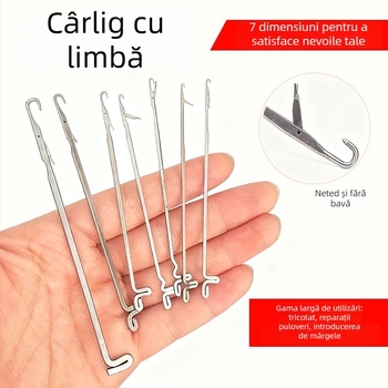 Set de unelte croșetat cu cârlig cu limbă pentru repararea puloverelor din lână, cârlig mic cu limbă, ac subțire pentru fir ultra-fin