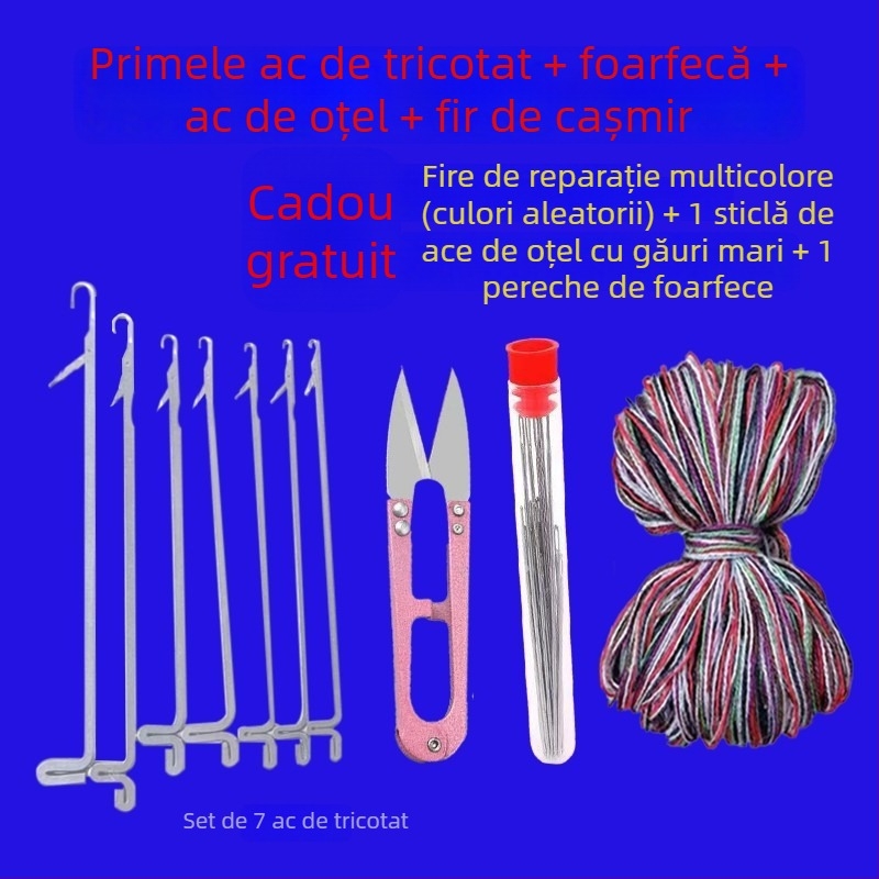 Set de unelte croșetat cu cârlig cu limbă pentru repararea puloverelor din lână, cârlig mic cu limbă, ac subțire pentru fir ultra-fin