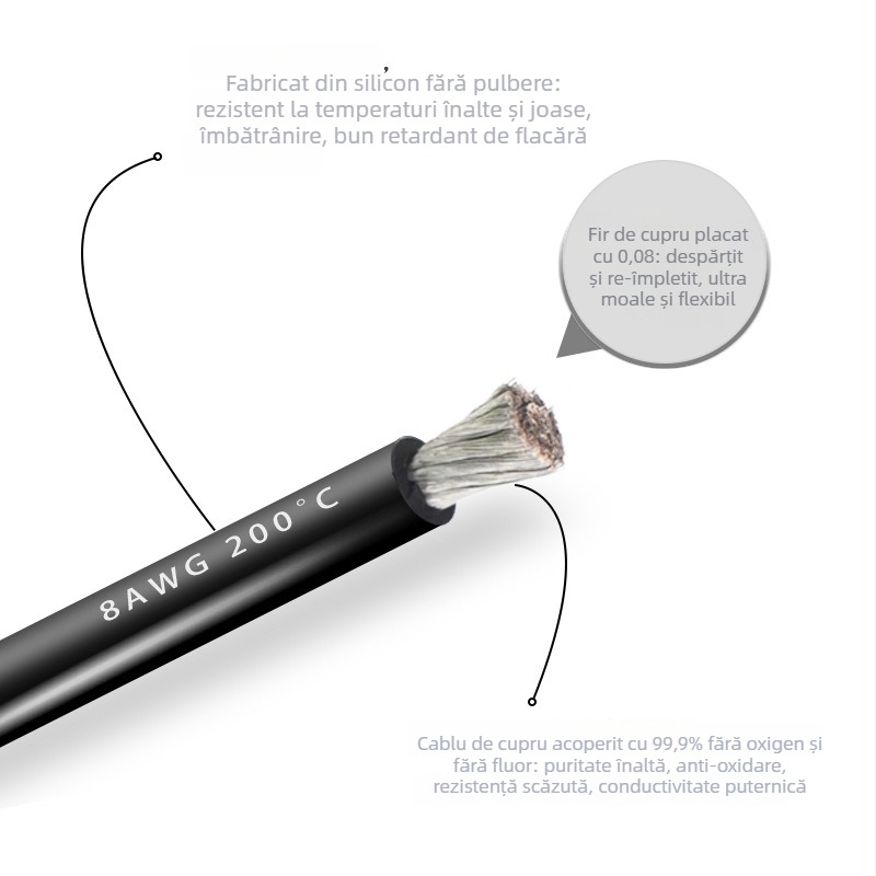 Cablu din silicon moale 8 AWG pentru baterii Li-ion, drone și modele de aeronave — rezistent la coroziune