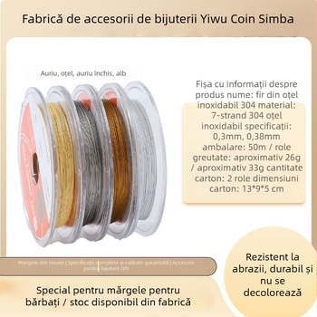 Sârmă pentru mărgele din oțel inoxidabil, cu finisaj lacuit la coacere