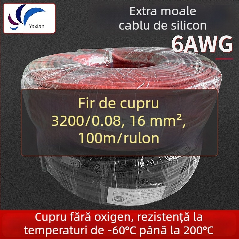 GB-standard 6 AWG cablu moale din siliciu, rezistent la temperaturi înalte, conductor pentru pachet de baterii, cu două conductoare, -60°C până la 200°C, 600V