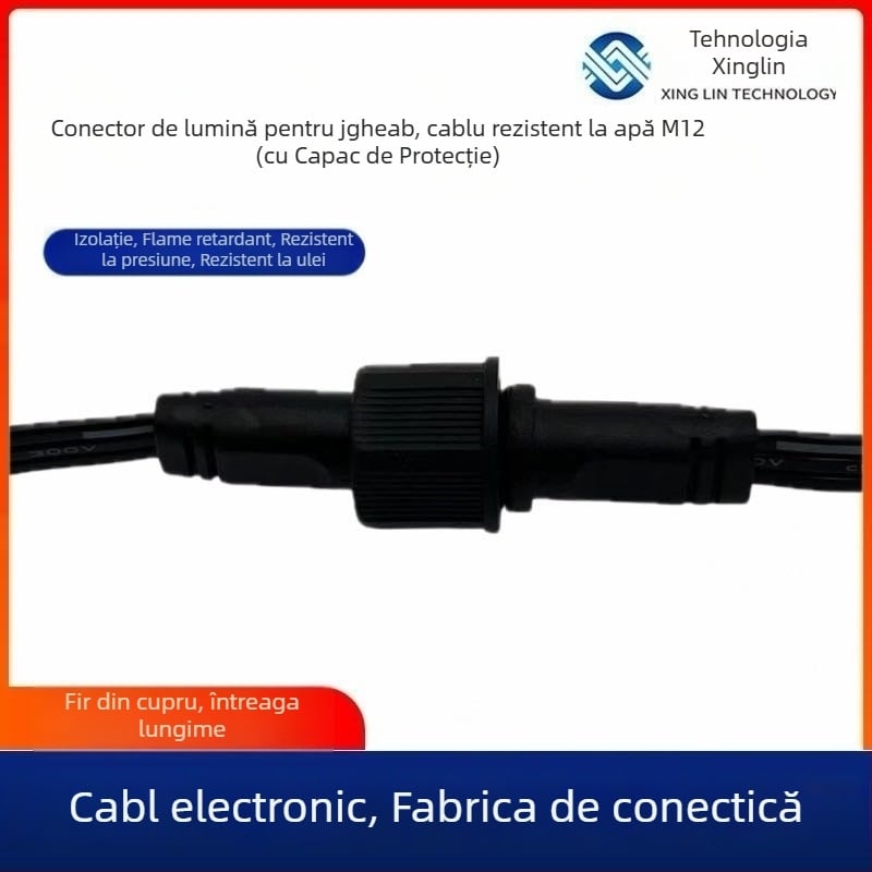 Cablu M13 impermeabil cu capac de praf pentru conector avion cu 3 conductori, conectori masculin și feminin, 3A, 300V, contacte din cupru, izolație PVC