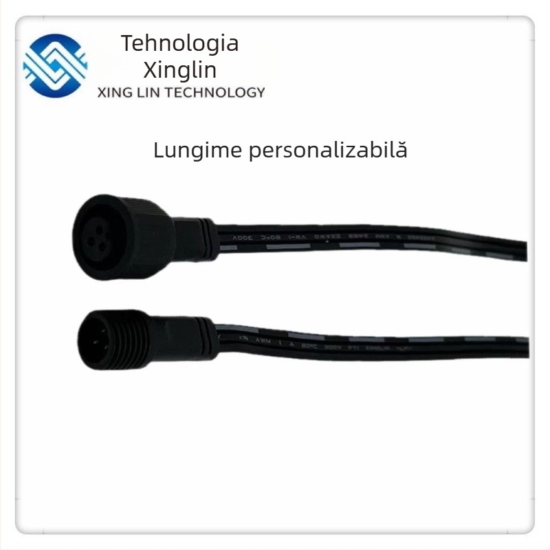 Cablu M13 impermeabil cu capac de praf pentru conector avion cu 3 conductori, conectori masculin și feminin, 3A, 300V, contacte din cupru, izolație PVC