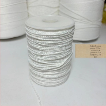 Șnur de bumbac alb, 2 mm, pentru legarea arhivelor, cusut manual, fără ceară