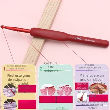 Set croșetă cu mâner din oțel inoxidabil, unelte complete pentru croșetat, pachet DIY cu materiale pentru tricotat