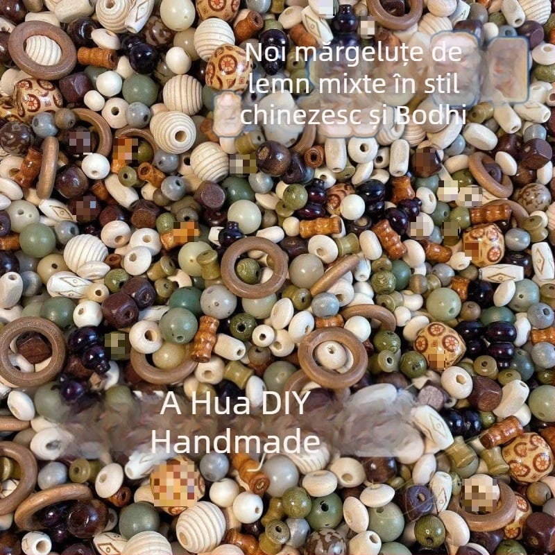 Brățară cu mărgele Bodhi și din lemn, realizare manuală, mărgele cu găuri, închidere cu șnur, stil antic