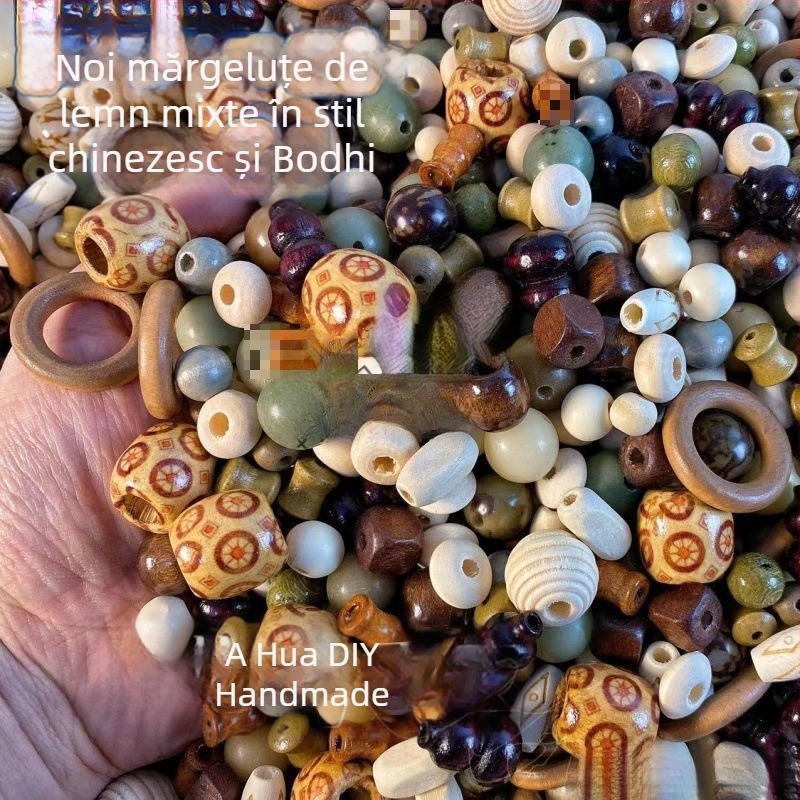 Brățară cu mărgele Bodhi și din lemn, realizare manuală, mărgele cu găuri, închidere cu șnur, stil antic