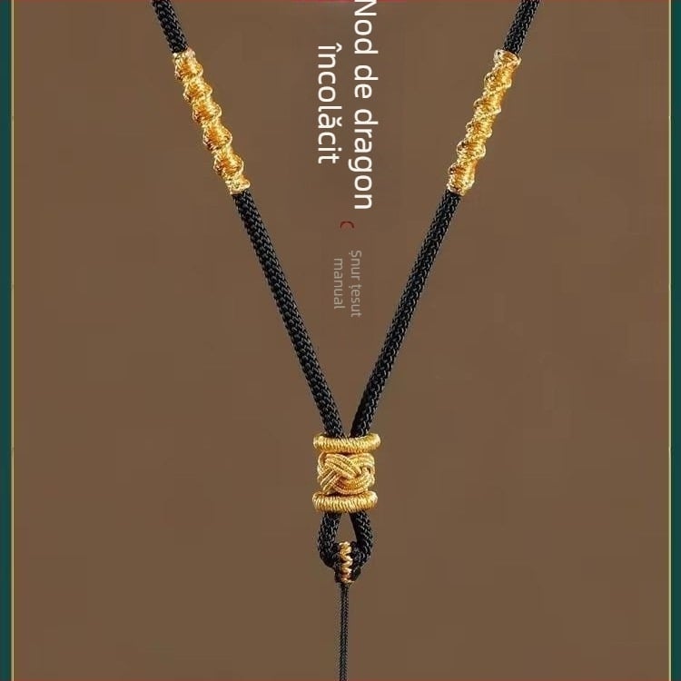 Colier cu pandantiv din jad din șnur, șnur țesut reglabil, accesoriu unisex, articol A36044, produs 365649