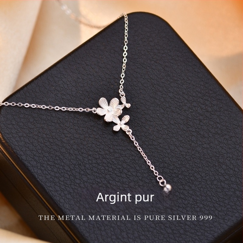 Colier Carline din argint, floare sferică, lanț O-link, design multistrat, circumferință 41–50 cm