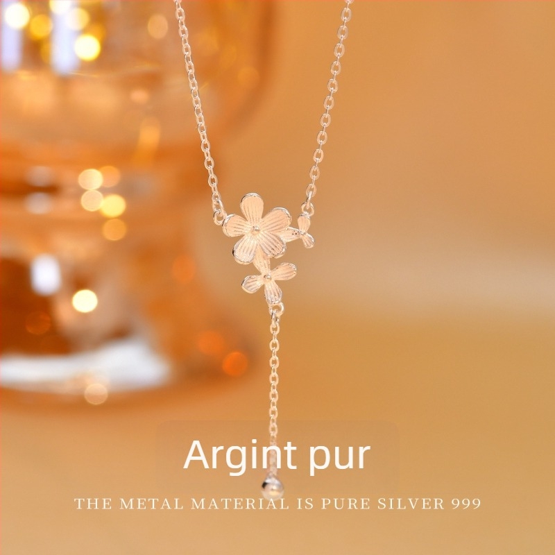 Colier Carline din argint, floare sferică, lanț O-link, design multistrat, circumferință 41–50 cm