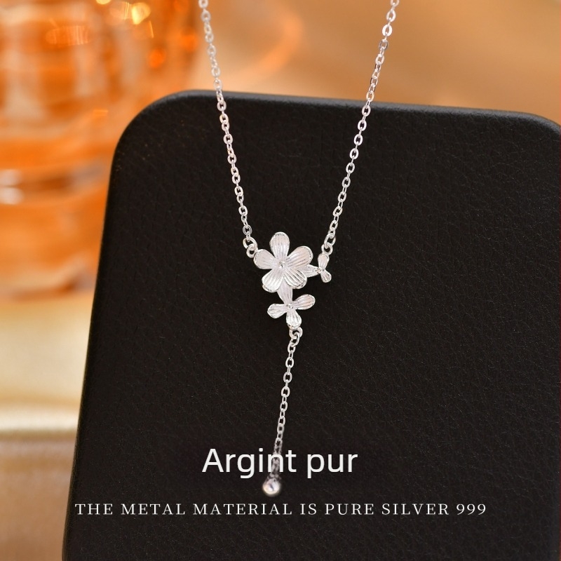 Colier Carline din argint, floare sferică, lanț O-link, design multistrat, circumferință 41–50 cm