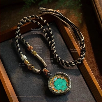 Colier – tricotat manual, pandantiv din aliaj pe lanț obișnuit, stil tibetan Thangka etnic, unisex