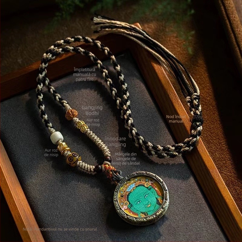 Colier – tricotat manual, pandantiv din aliaj pe lanț obișnuit, stil tibetan Thangka etnic, unisex