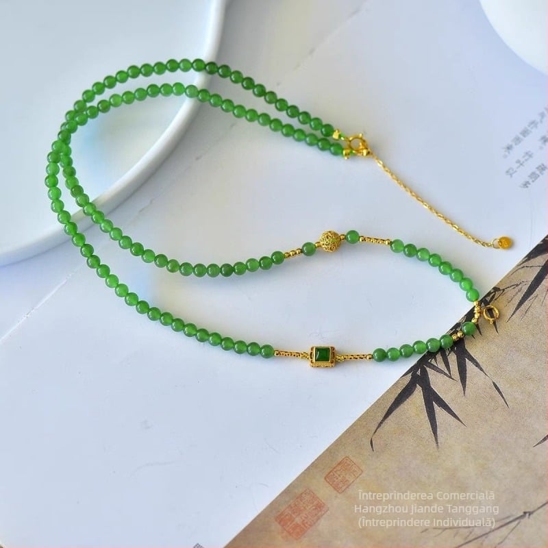 Colier cu zirconiu de cupru, pandantiv din aur 18K, lanț împletit, circumferința până la 30 cm, stil pastoral