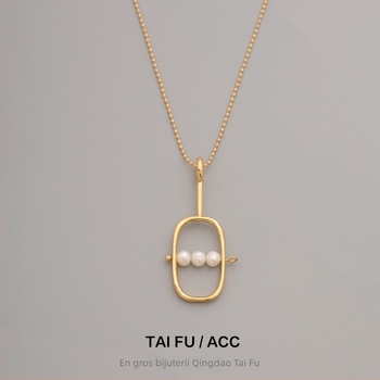 Colier cu pandantiv pătrat geometric, lanț din cupru cu mărgele, placare electroplată, pandantiv din aliaj