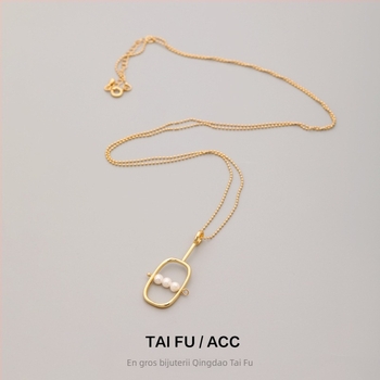 Colier cu pandantiv pătrat geometric, lanț din cupru cu mărgele, placare electroplată, pandantiv din aliaj