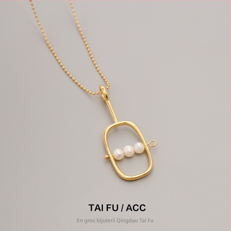 Colier cu pandantiv pătrat geometric, lanț din cupru cu mărgele, placare electroplată, pandantiv din aliaj