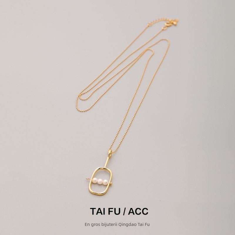 Colier cu pandantiv pătrat geometric, lanț din cupru cu mărgele, placare electroplată, pandantiv din aliaj