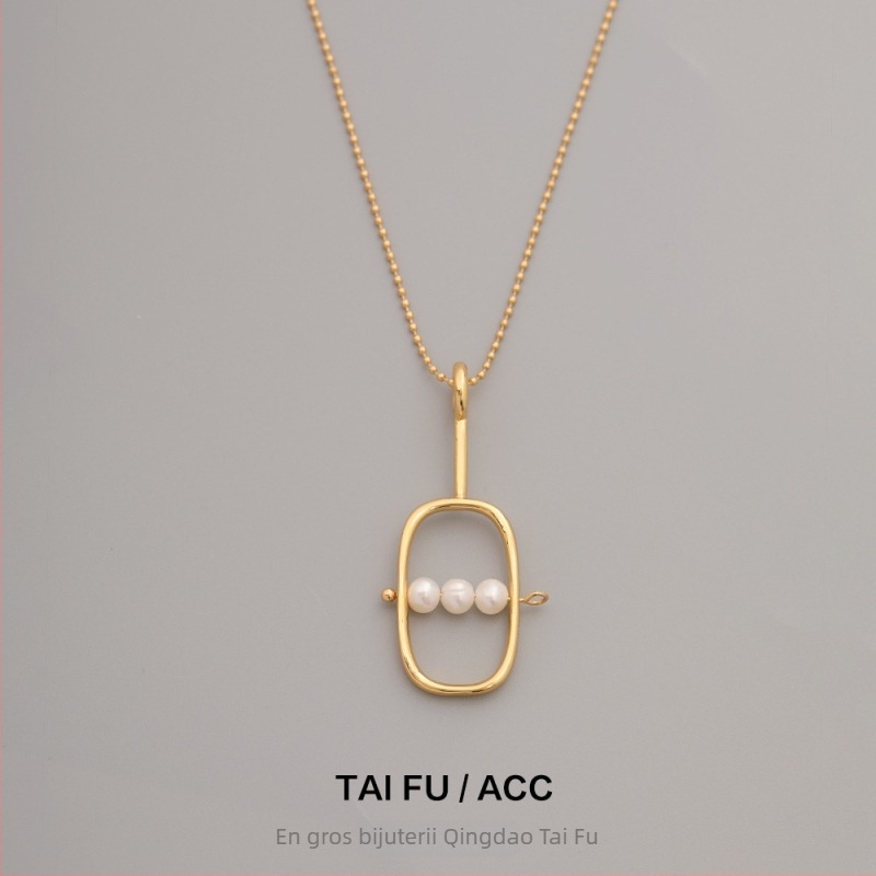 Colier cu pandantiv pătrat geometric, lanț din cupru cu mărgele, placare electroplată, pandantiv din aliaj