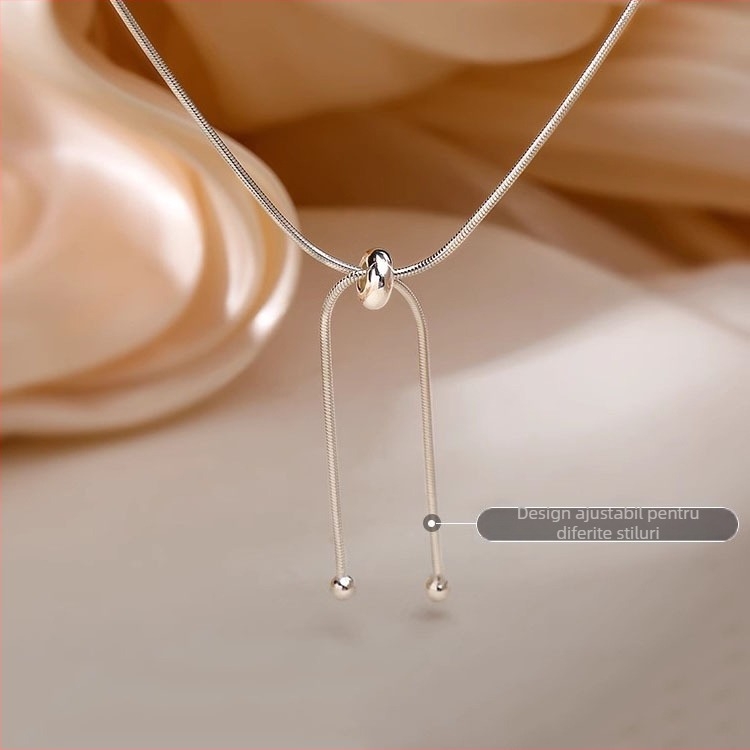 Colier din Argint 925 cu mărgele și ciucuri, pentru femei, lungime reglabilă 41–50 cm, lanț șarpe