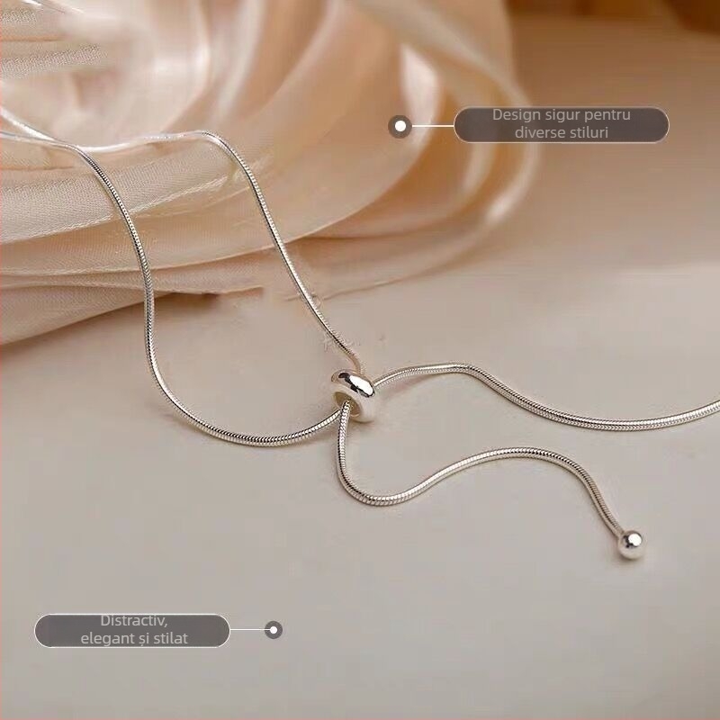 Colier din Argint 925 cu mărgele și ciucuri, pentru femei, lungime reglabilă 41–50 cm, lanț șarpe