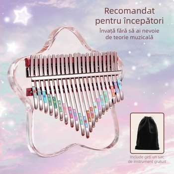 Kalimba din acrilic transparent, pentru începători – sunet în tonalitatea A, portabil
