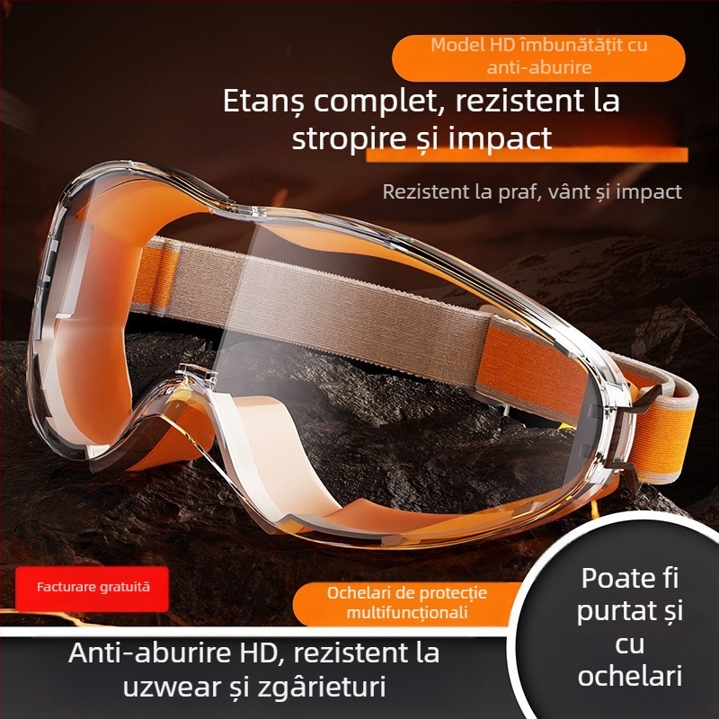 Ochelari de protecție industriali cu antifog, impermeabili, rezistenți la vânt și praf; potriviți pentru tăiere, șlefuire și sudură; marca Lichang, ramă din TPE, cod S2323