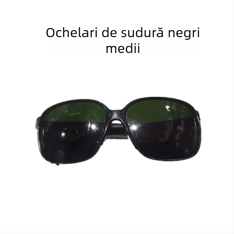 Ochelari de sudură cu ramă neagră și lentile din sticlă, ochelari de protecție antișoc, rezistenți la vânt, transmisie luminoasă 98%