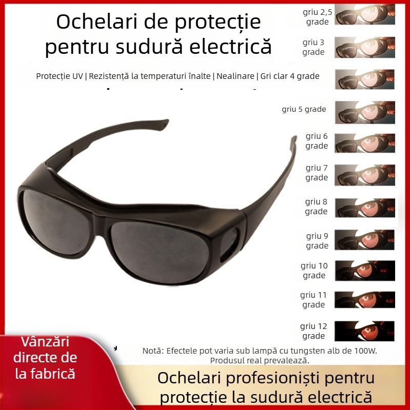 Ochelari de sudură cu ramă reglabilă, lentile PC, grosime 2 mm, transmisie luminoasă 10%, conform GB30863/EN207