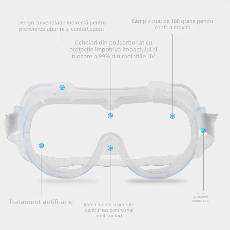 Ochelari de protecție Four-Bead – antifog, protecție la praf, curea elastică, lentilă 2.0 mm, transparență 99%, ramă din poliﬁfibă