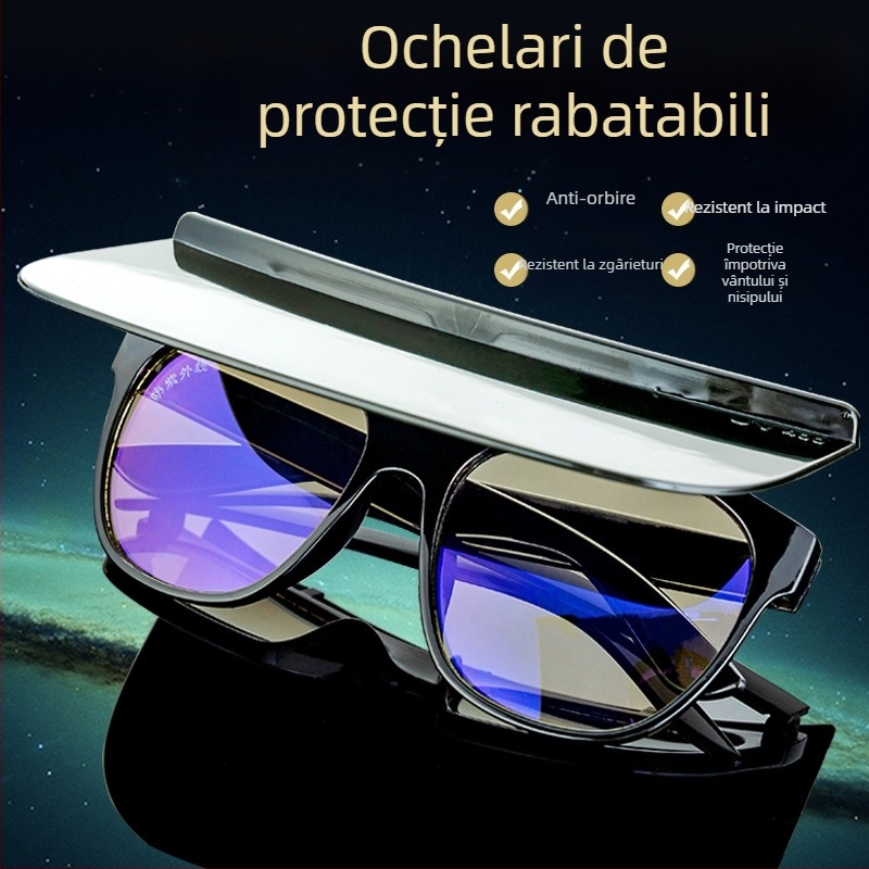 Ochelari de sudură industriali cu capac rabatabil, două funcții: protecție împotriva stropilor, reflexiei, nisipului și impactului