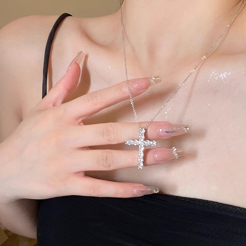 Colier cu cruce din argint S925, design geometric, lanț O, 2,5 g, pentru femei, stil Cold Wind