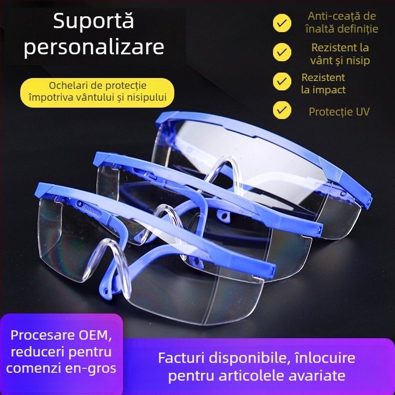Ochelari de protecție anti-praf cu lentile PC, ramă reglabilă, antifog, rezistenți la șocuri