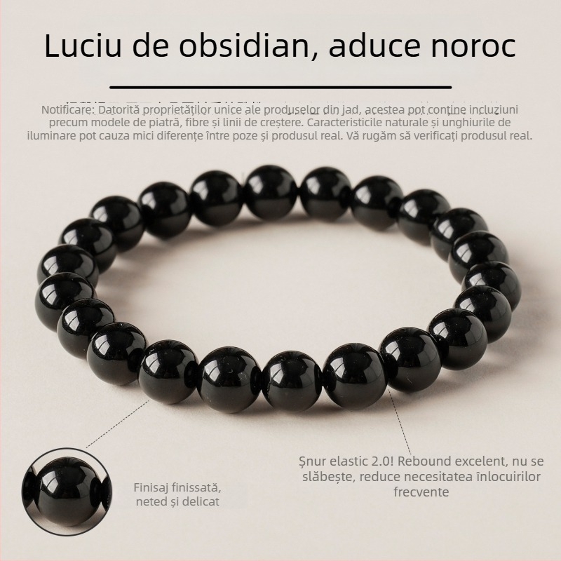 Brățară cu mărgele de obsidian, formă geometrică, design original unisex